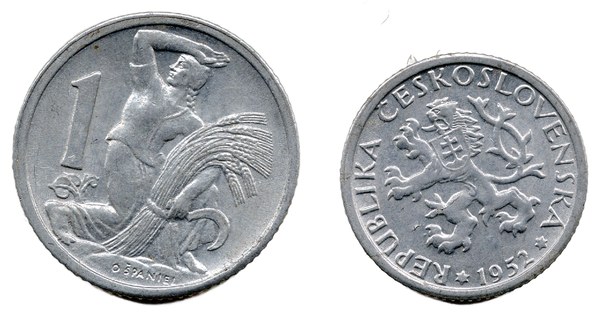 Československo, 1 koruna 1952, hliník