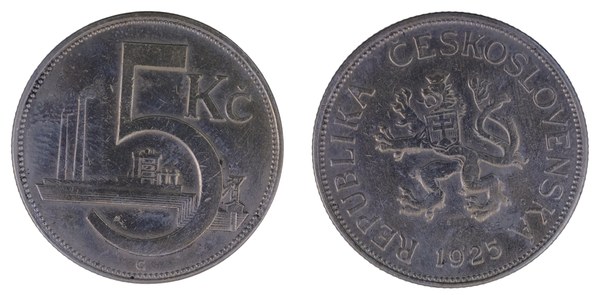 Československo, 5 korun 1925, mědinikl