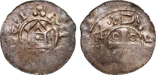 Ota III. a Adéla Burgundská, denár (Otto-Adelheid-Pfennig), kolem roku 1000