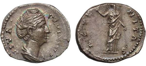 Římská říše, Faustina starší, posmrtný denár s opisem DIVA FAVSTINA, Řím po roce 140, na rubu Aeternitas