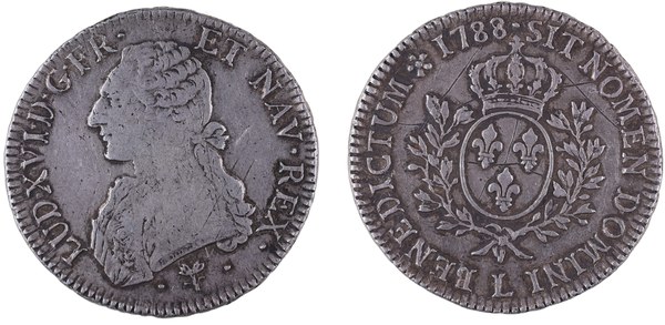 Stříbrný écu Ludvíka XVI. Francouzského z roku 1788, mincovna Bayonne