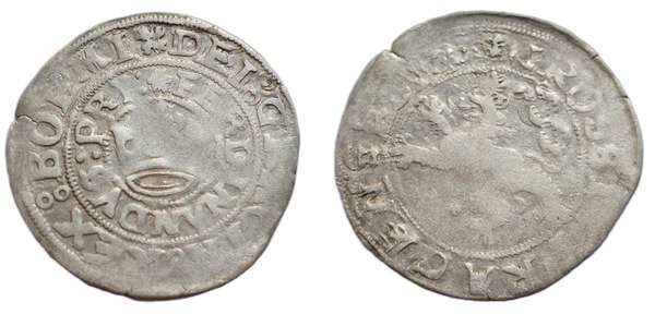 Pražský groš Ferdinanda I. Habsburského, líc a rub