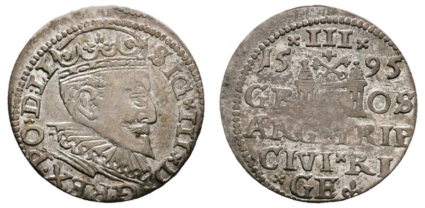 Polsko, Zikmund III. Vasa – trojak (3 groše) 1595, Riga