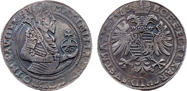 Maxmilián II., zlatník (60 krejcarů) 1566 s titulem českého krále