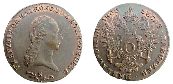 Měděný šestikrejcar Františka II. 1800 S, Smolník
