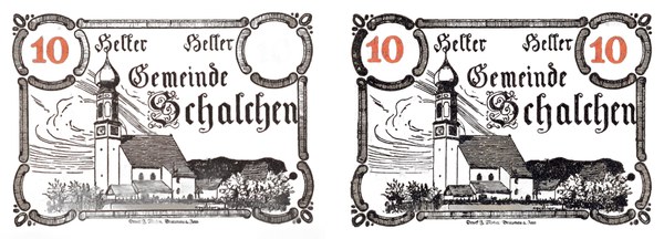 Rakouská nouzová poukázka 10 haléřů obce Schalchen 1920