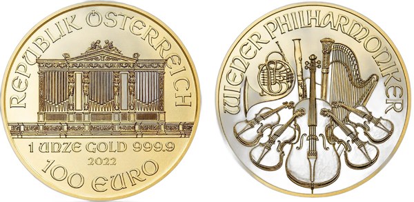 Zlatá investiční mince Wiener Philharmoniker 1 oz, Rakousko 2022