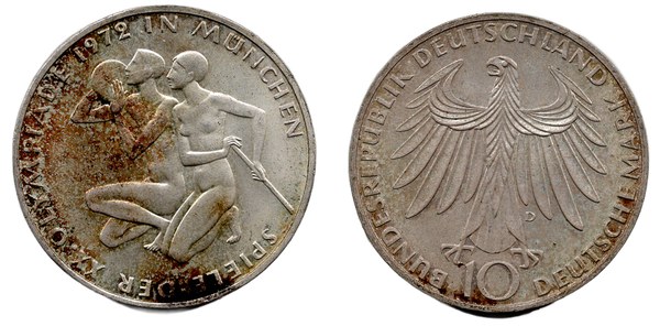 Německo – stříbrných 10 marek 1972 D, Olympijské hry Mnichov