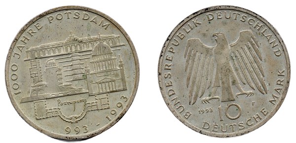 Německo – stříbrných 10 marek 1993 F, 1000 let Postupimi