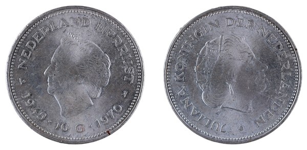 Nizozemsko – 10 guldenů 1970, 25. výročí osvobození, královna Juliana