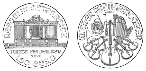 Stříbrná investiční mince Wiener Philharmoniker 1 oz s varhanami a hudebními nástroji