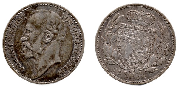 Lichtenštejnsko, Jan II. z Lichtenštejna, 1 koruna 1904
