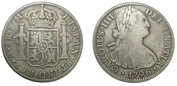 Španělsko - Mexiko  8 Reales 1796, Karel IV (Carlos IV.) F.M.