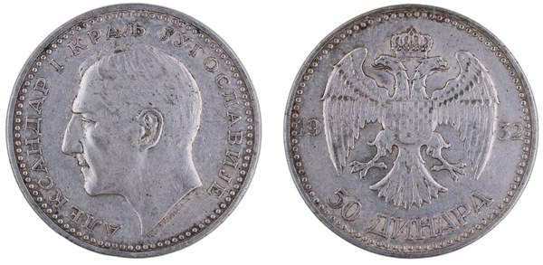 Jugoslávie – 50 dinárů 1932, Alexandr I. Bělehrad