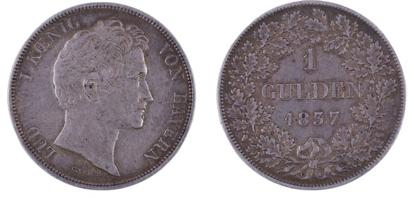 1 Gulden 1837 Ludvík  I. Bavorsko
