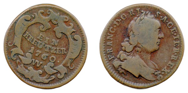 František I. Štěpán Lotrinský – měděný krejcar 1760 W