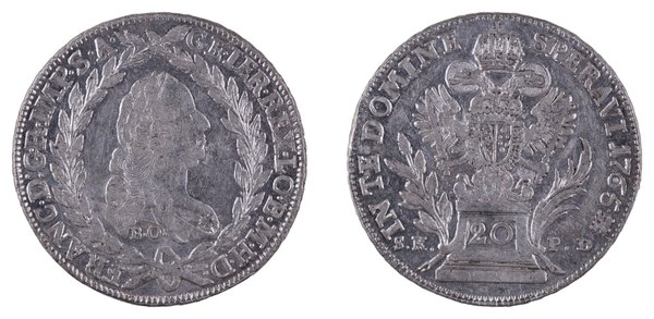 20 krejcar Františka I. Štěpána Lotrinského s letopočtem 1765, Kremnice