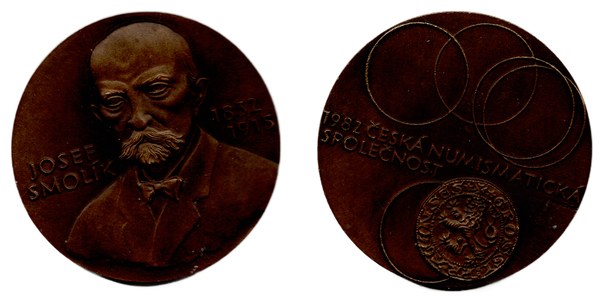 Bronzová medaile Ladislava Kozáka s portrétem Josefa Smolíka, Česká numismatická společnost, 1982