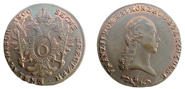 Měděný 6 krejcar 1800 Františka II.