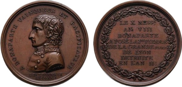 Napoleon I. Bonaparte – medaile na položení základního kamene náměstí v Lyonu, 1800