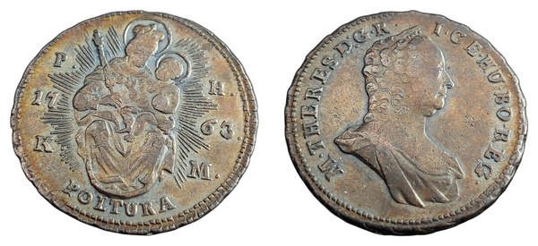 Měděná poltura Marie Terezie 1763