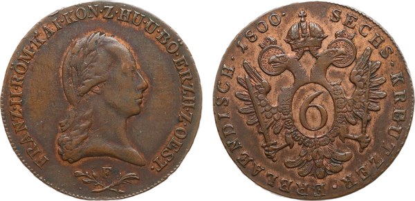 Šestikrejcar Františka II. 1800 F, Hall