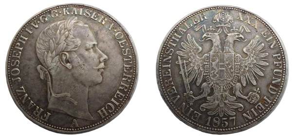 Spolkový tolar Františka Josefa I. 1857 A, Vídeň