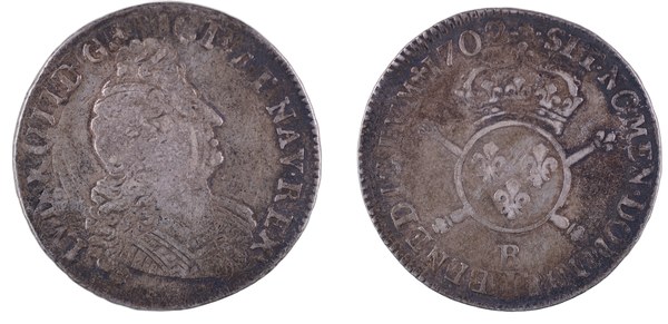 Půl écu Ludvíka XIV. 1702 B, Rouen
