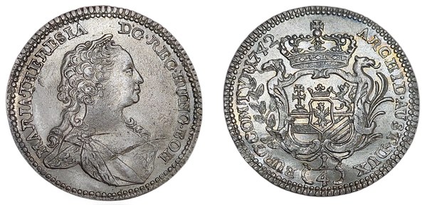 Čtvrttolar Marie Terezie 1742, Hall