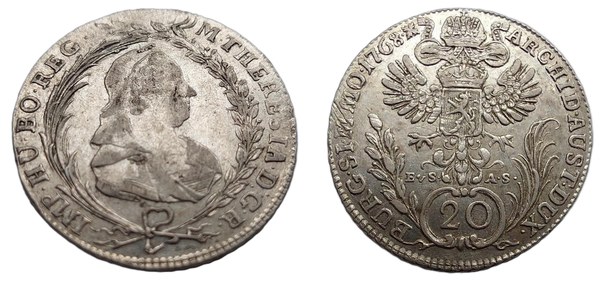 Dvacetník Marie Terezie 1768, Praha, E.v.S.–A.S.