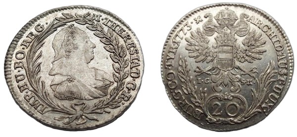 Dvacetikrejcar Marie Terezie 1773, Vídeň, I.C.–S.K.