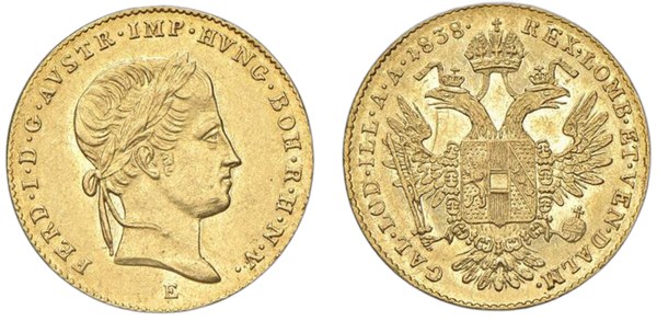 Rakouské císařství, dukát 1838 E – Ferdinand I. Dobrotivý