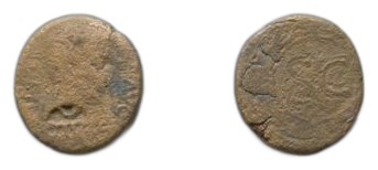 Římská říše, Augustus, bronzová mince z Antiochie, na rubu S C ve věnci
