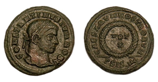 Konstantin II. jako césar, nummus CAESARVM NOSTRORVM VOT X, Siscia