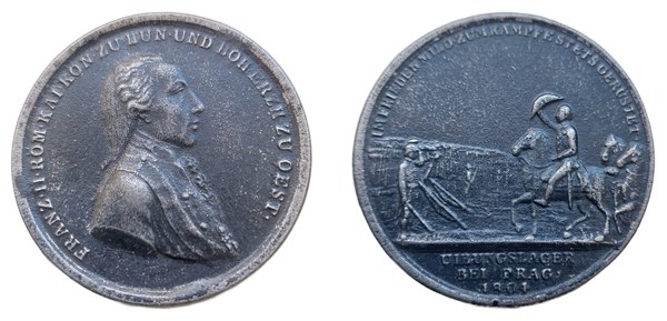 František II., pamětní medaile na návštěvu vojenského tábora u Prahy, 1804