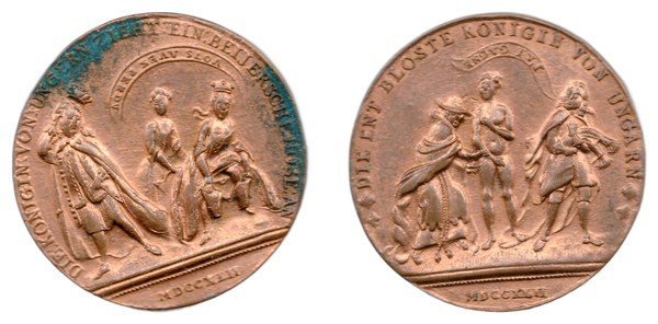 Marie Terezie, satirická medaile z války o rakouské dědictví, 1742