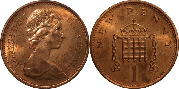 Spojené království, Alžběta II., 1 new penny 1971