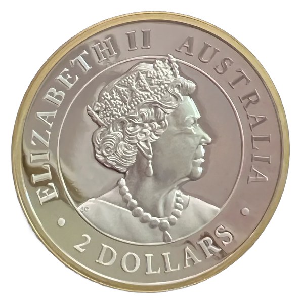 Stříbrný dvoudolar Kookaburra s portrétem Alžběty II., Perth Mint