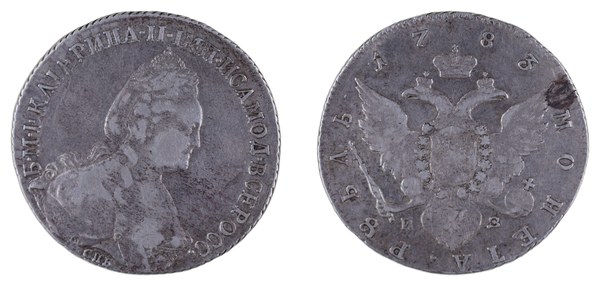 Rusko, stříbrný rubl 1783, Kateřina II. Veliká, petrohradská mincovna