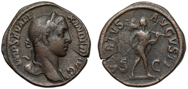 Alexander Severus, sestercius s Martem na rubu, Řím 222–235