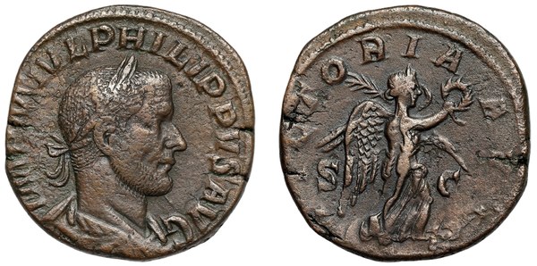 Filip I. Arab – sestercius, Řím 244–249, rub VICTORIA