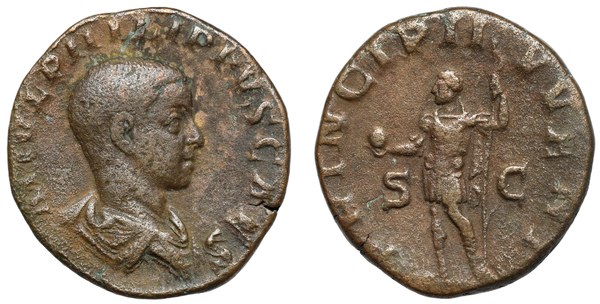 Philippus mladší jako caesar, sestercius s opisem PRINCIPI IVVENTVS, Řím