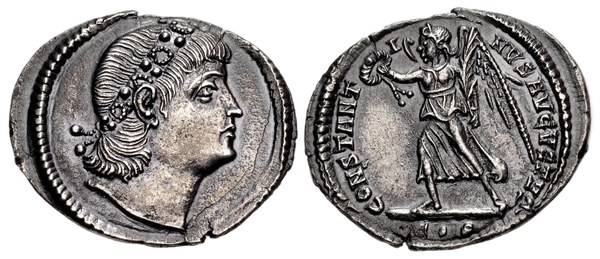 Konstantin II., stříbrná siliqua, mincovna Konstantinopol, 337–340