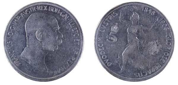 5 korun 1908 Františka Josefa I. k 60. výročí vlády