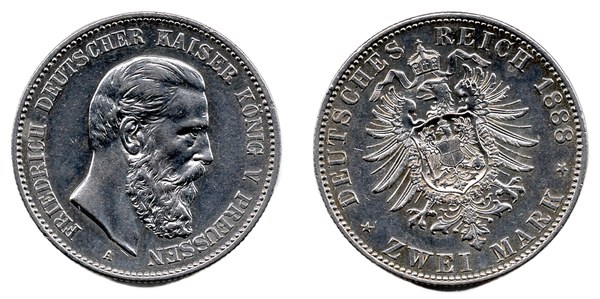 Fridrich III. Pruský, 2 marky 1888 A, Berlín