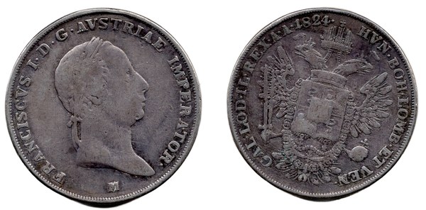 František I. Rakouský, ½ scuda 1824 M, Milán, Lombardsko-Benátsko