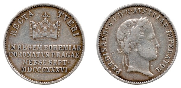 Ferdinand V., velký stříbrný žeton ke korunovaci českým králem v Praze 1836