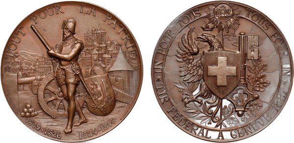Švýcarsko, bronzová medaile spolkové střelecké slavnosti v Ženevě, 1887