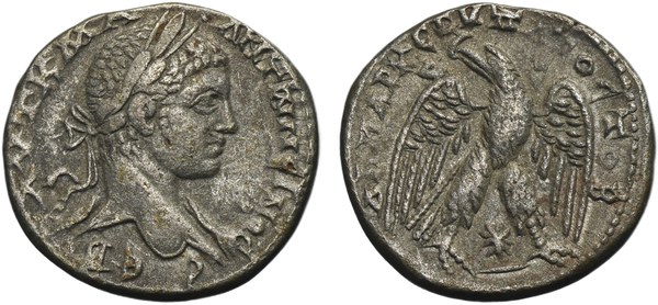 Elagabal, billonová tetradrachma s orlem, syrská mincovna (Antiochie), 218–222