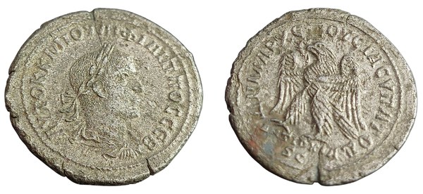 Římská říše, Filip I. Arab, billonová tetradrachma, Antiochie, líc s poprsím císaře